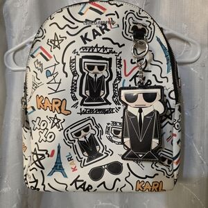 Karl Lagerfeld White Graphic Backpack